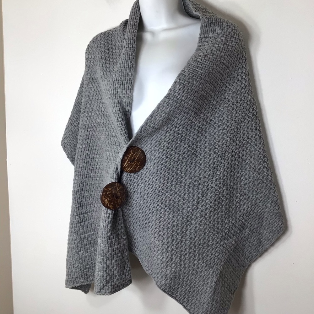 Scarf women wrap grey large wooden vintage buttons